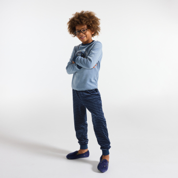 بيجاما قطعتان مخملية، اللون أزرق، للأولاد